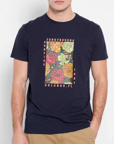 FUNKY BUDDHA T-shirt με φλοράλ frame τύπωμα