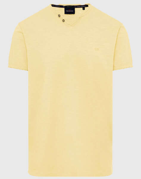 FUNKY BUDDHA T-shirt με λαιμό henley και raw cuts - The essentials