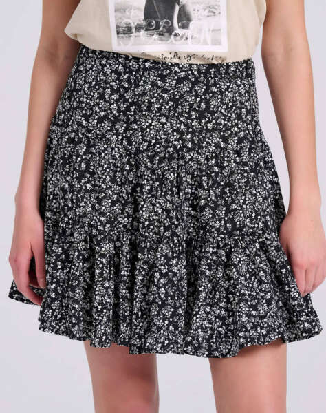 FUNKY BUDDHA Floral mini skirt with ruffles