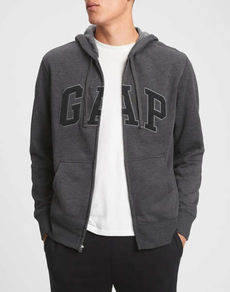 GAP Γκρι Gap Logo Φούτερ Ζακέτα με Κουκούλα