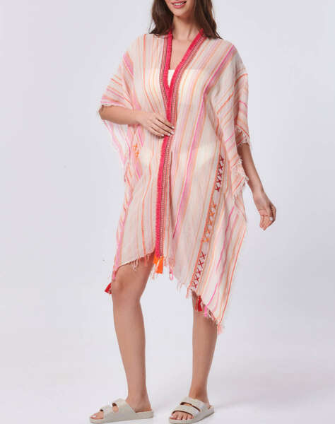 AMOR STRIPPED PONCHO WITH FRIDGES