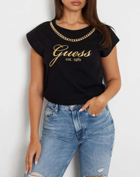 GUESS SS CN CRYSTAL LOGO TEE WOMEN