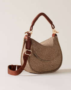 BORBONESE HOBO BAG NYLON-LEATHER ITAL.ORIGIN (Dimensions: 19 x 22.5 x 7.5 cm.)