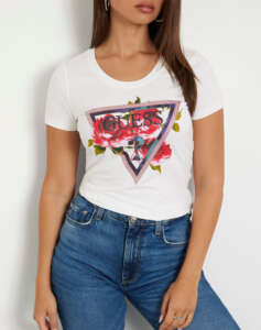 GUESS SS CN ROSES TRIANGLE TEE WOMEN