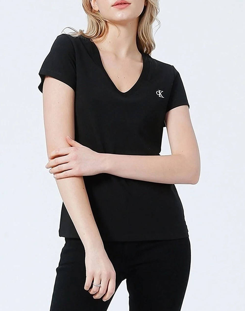 CALVIN KLEIN CK EMBROIDERY STRETCH VNECK J20J213716BAE Black