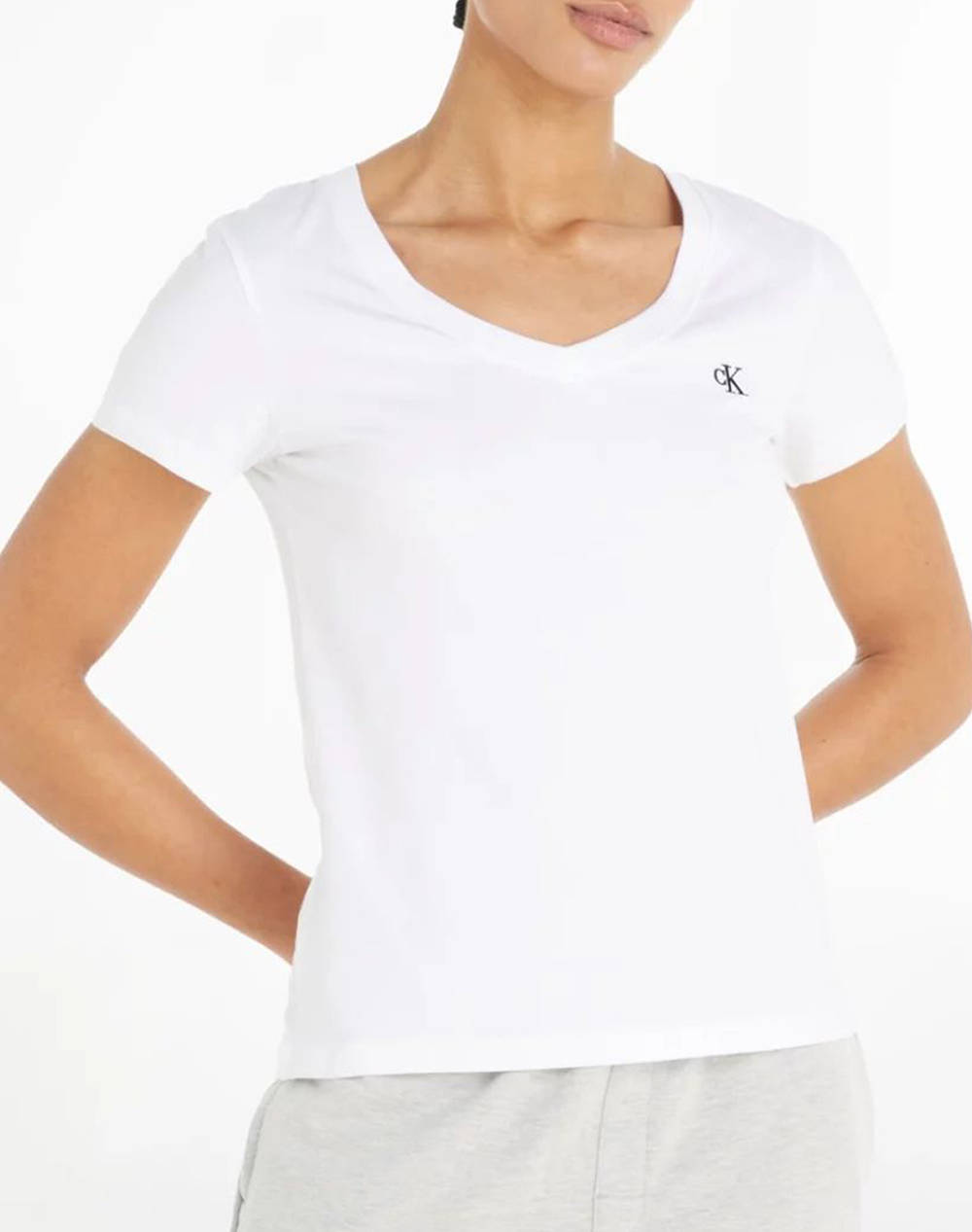 CALVIN KLEIN CK EMBROIDERY STRETCH VNECK J20J213716YAF White