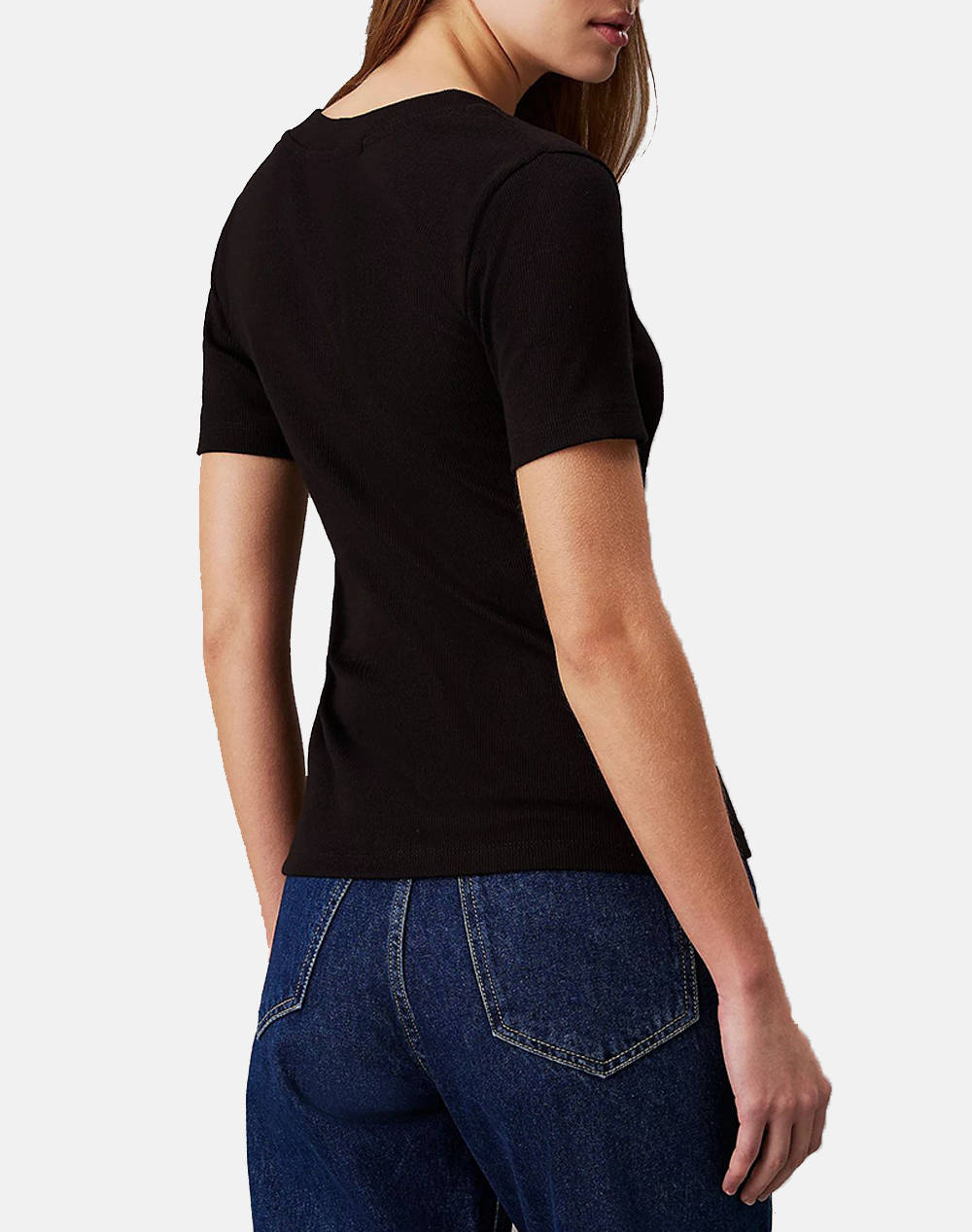 CALVIN KLEIN WOVEN LABEL RIB V-NECK TEE