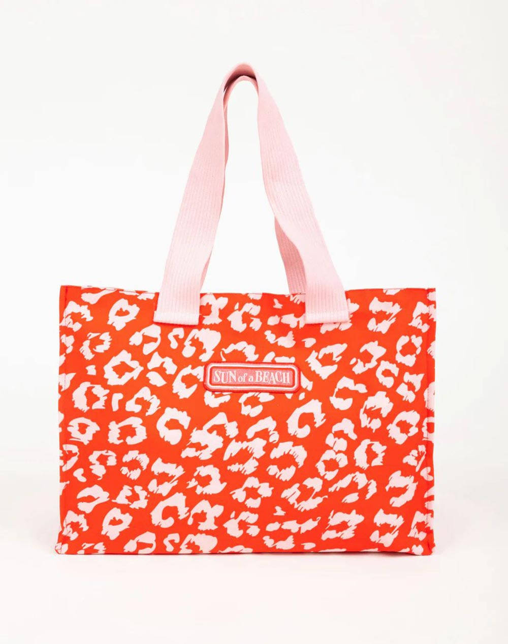 Sun of a Beach Red Leopard | Tote Beach Bag (dimensions: 53 x 36 x 11 cm)