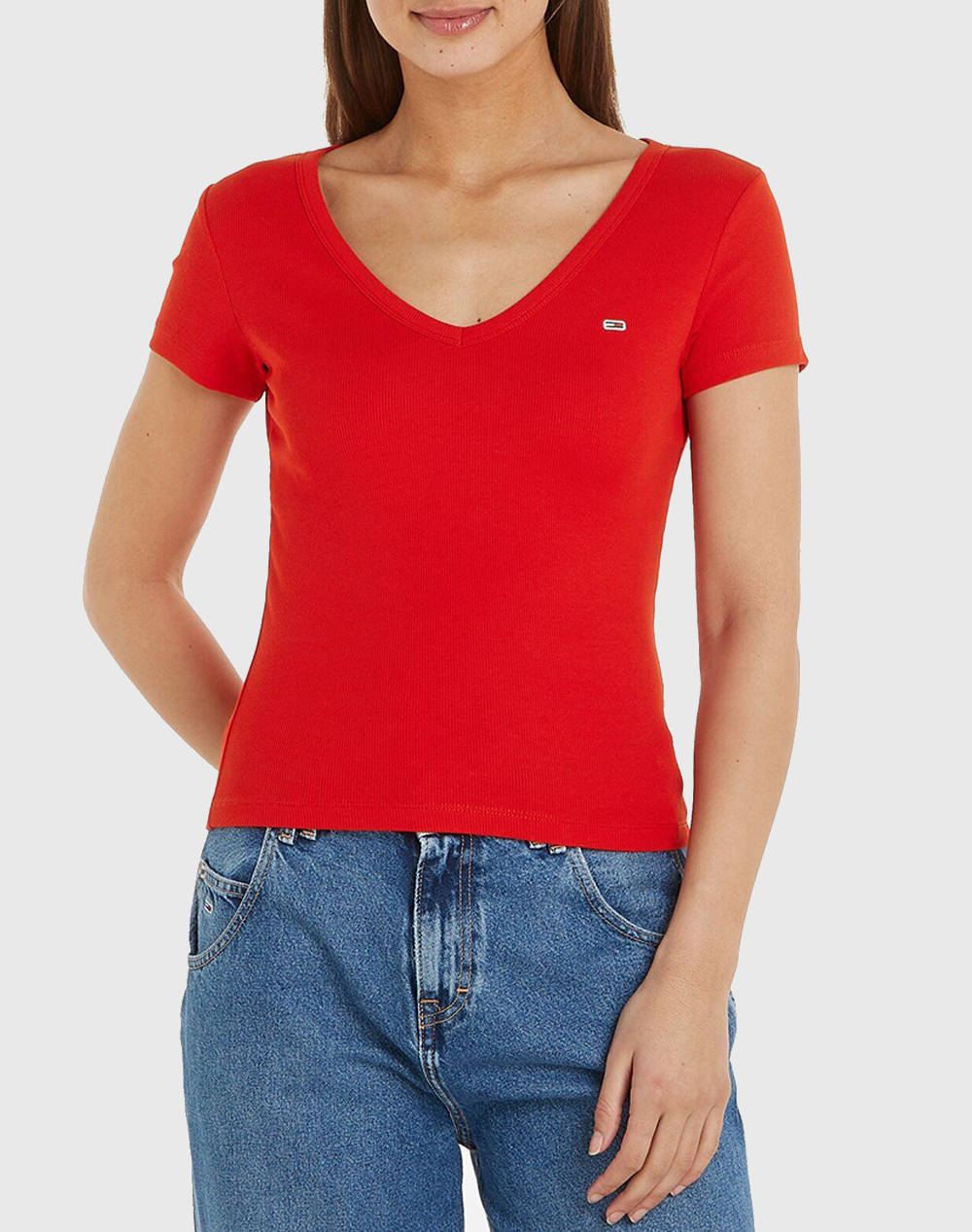 TOMMY JEANS TJW SLIM ESSENTIAL RIB V SS DW0DW17385-XNL Red