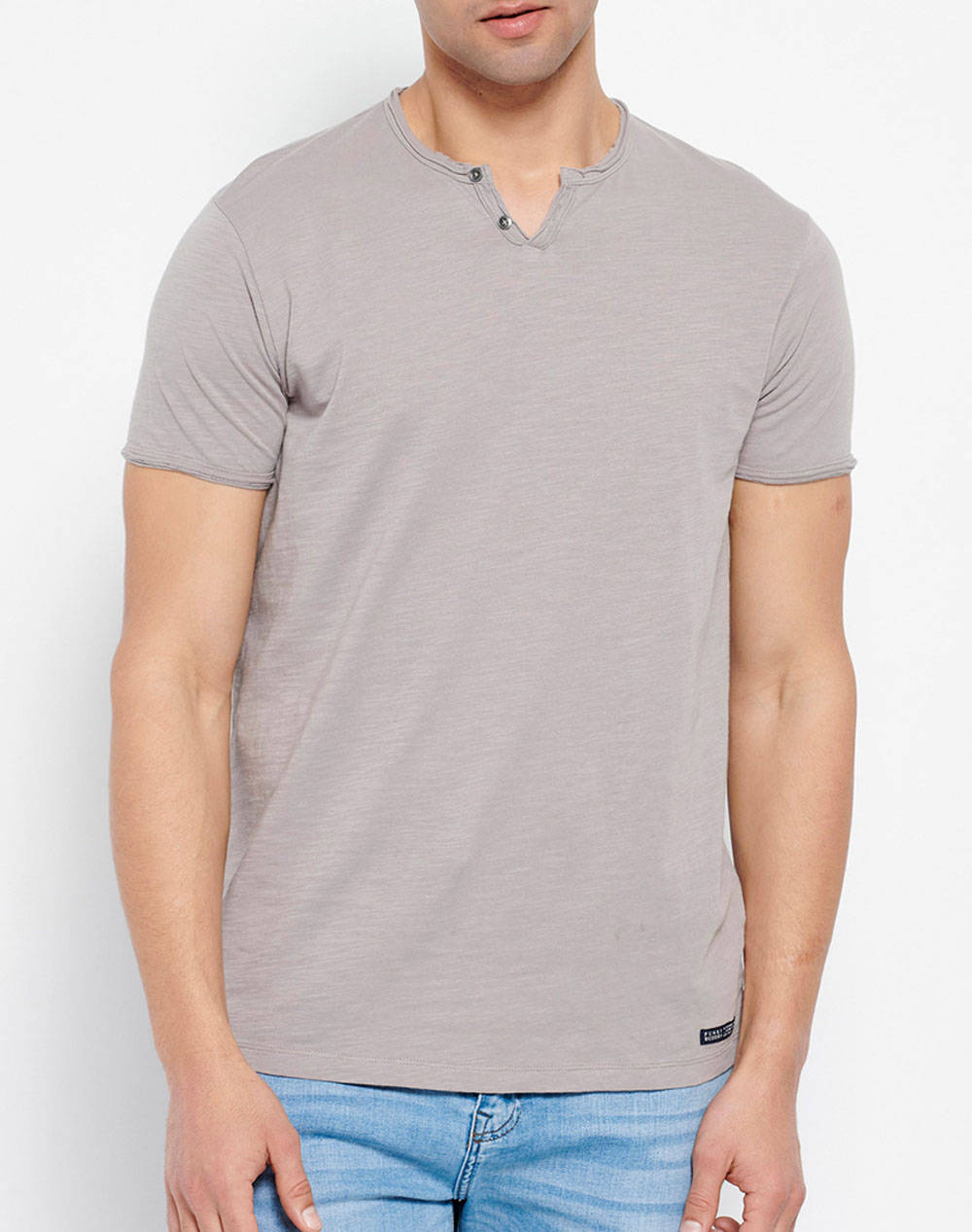 FUNKY BUDDHA Essential t-shirt με λαιμό henley