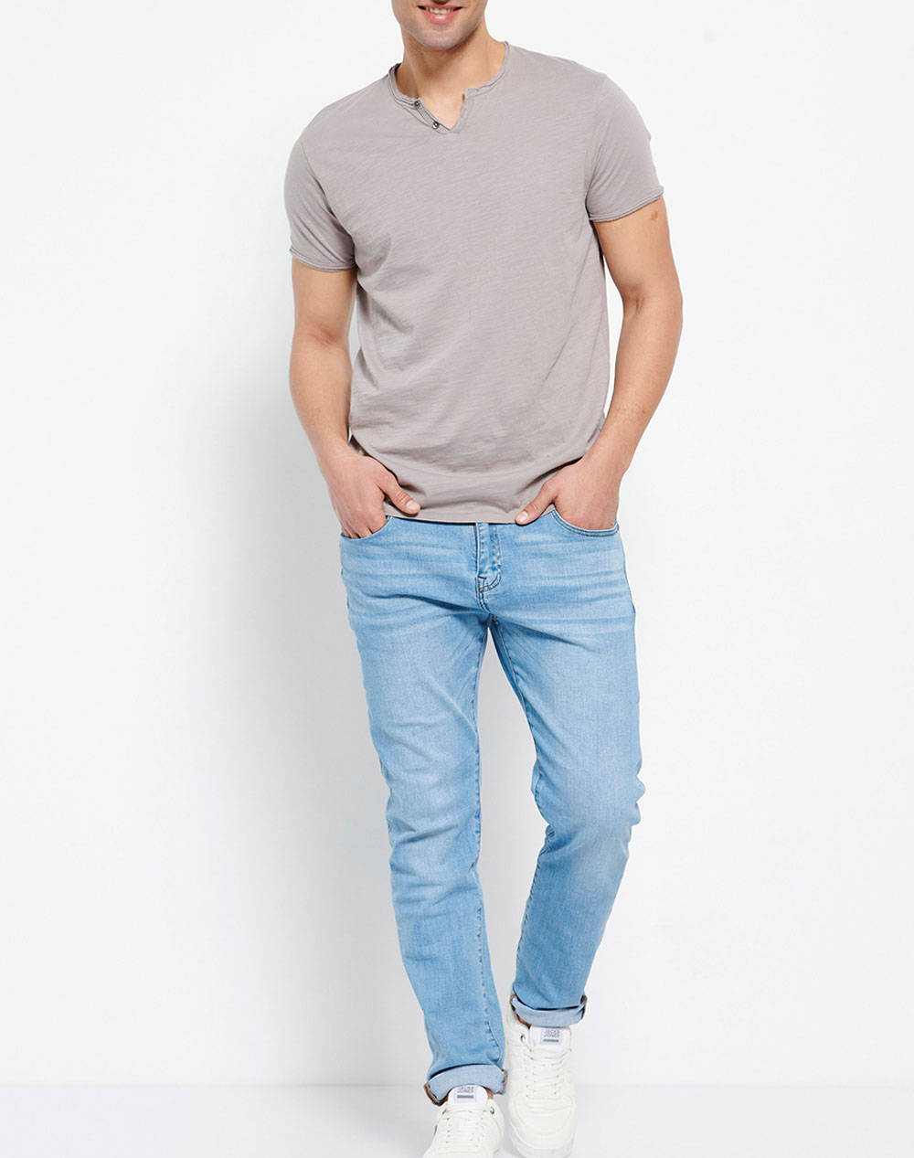 FUNKY BUDDHA Essential t-shirt με λαιμό henley