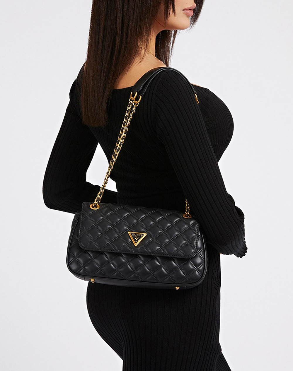 Guess Giully Quilted Top Zip Shoulder Bag - Black