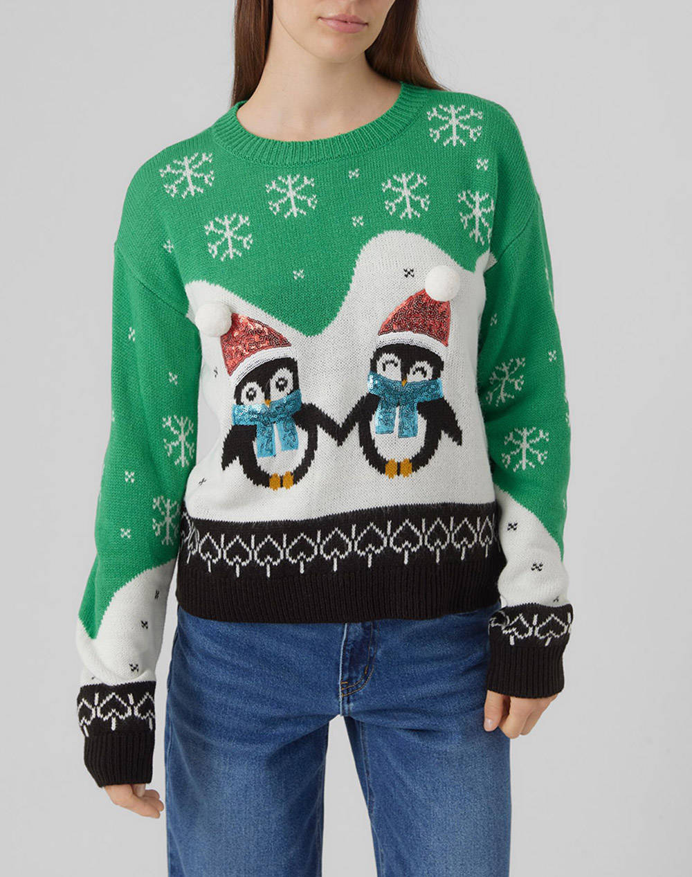  VERO MODA VMPENGUINLOVE PULLOVER XMAS 10292664-Jelly BeanW. SNOW WHITE + BLACK Green 2025