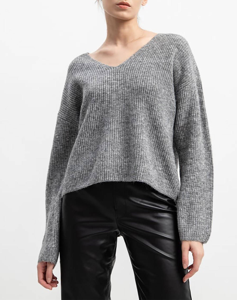  VERO MODA VMHADASSAH V-NECK KNIT VMA 10298095-Medium Grey Melange Gray 2025