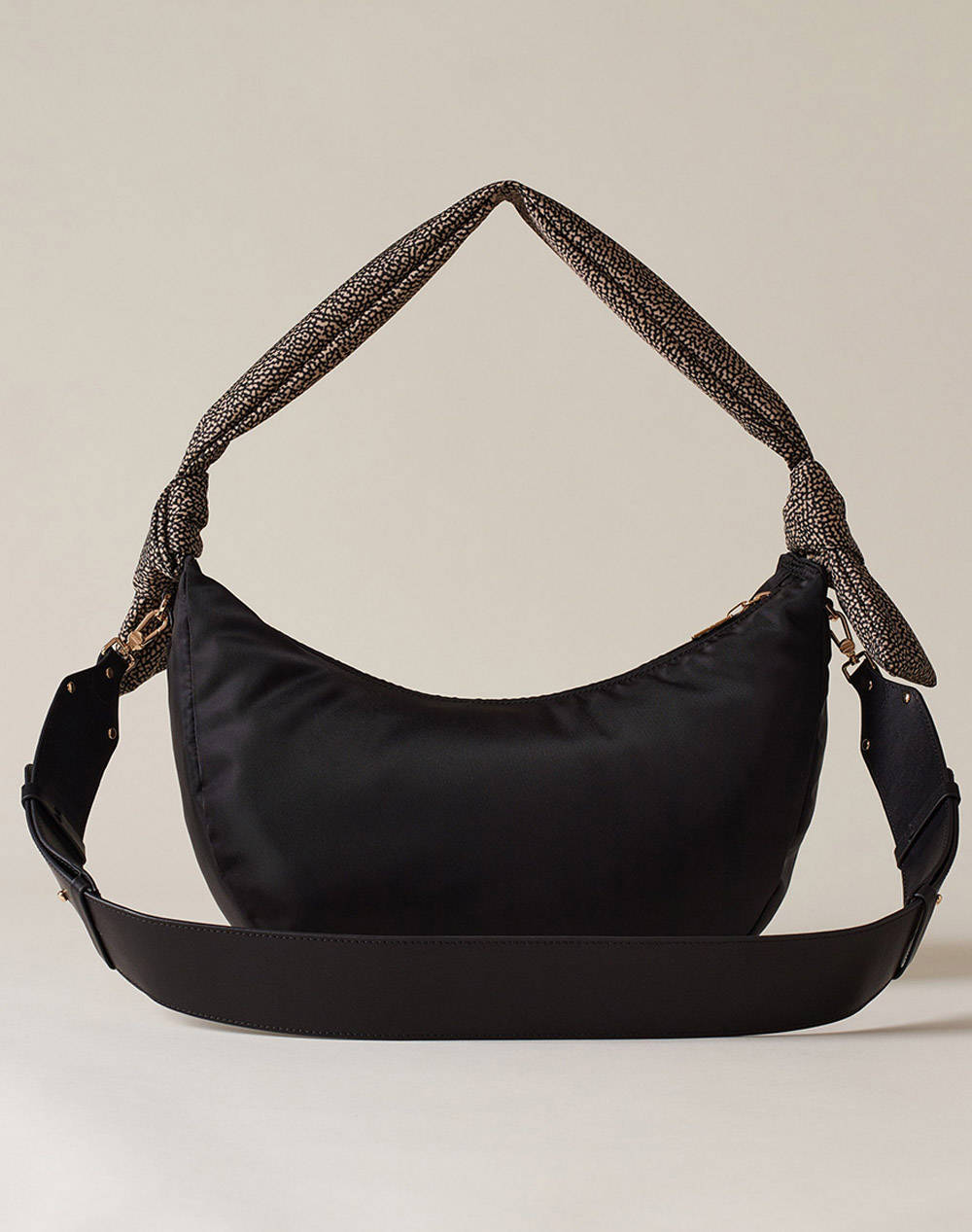 BORBONESE BORBONESE HOBO BAG NYLON-LEATHER ITAL.ORIGIN (Dimensions: 33 x 21 x 9 cm)