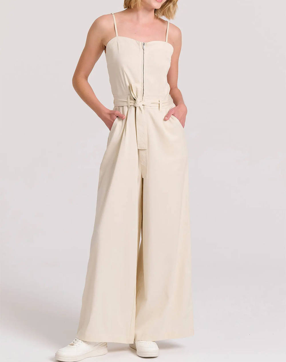 FUNKY BUDDHA Wide leg jumpsuit with front zip