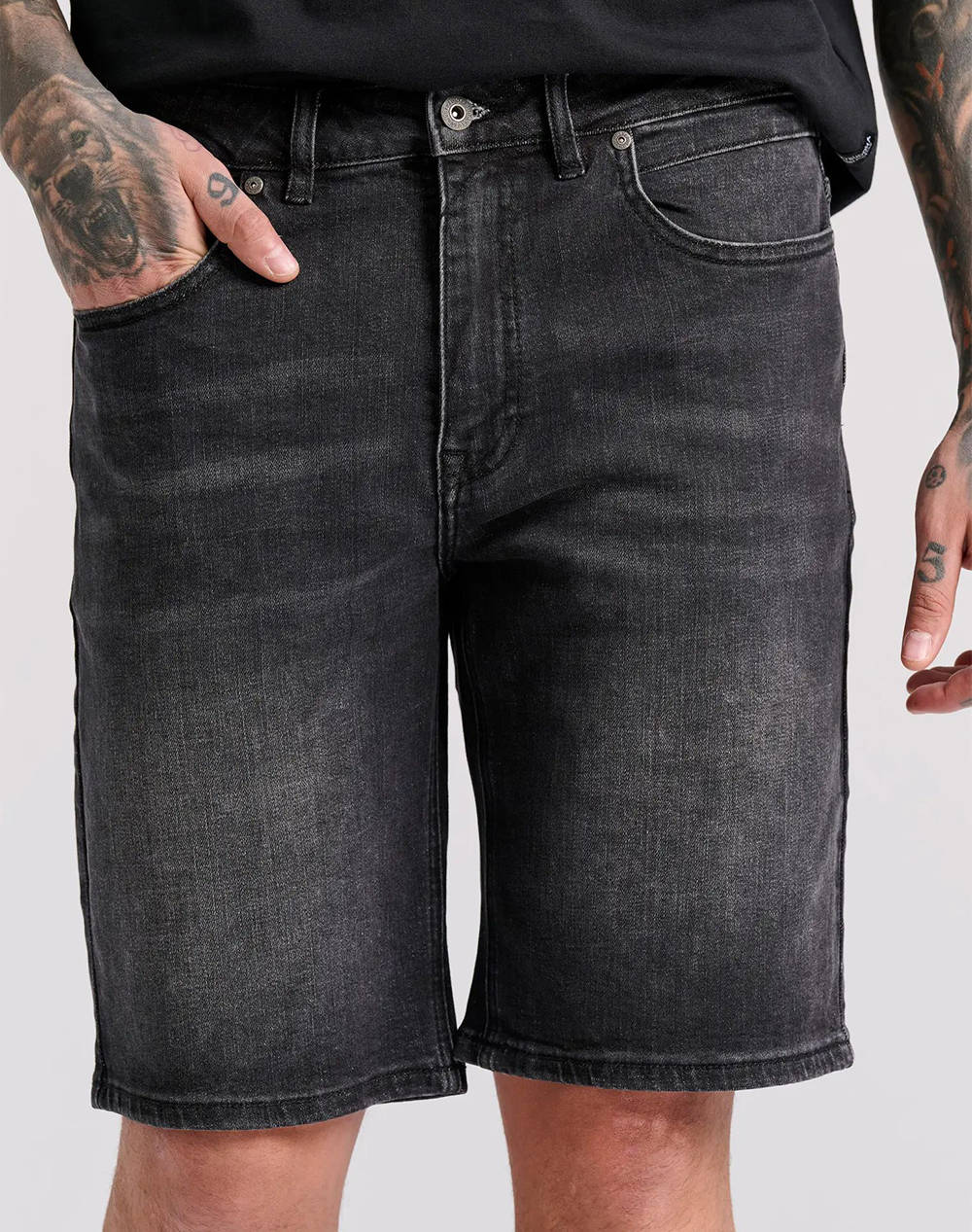 FUNKY BUDDHA Mens denim bermuda with washed effects