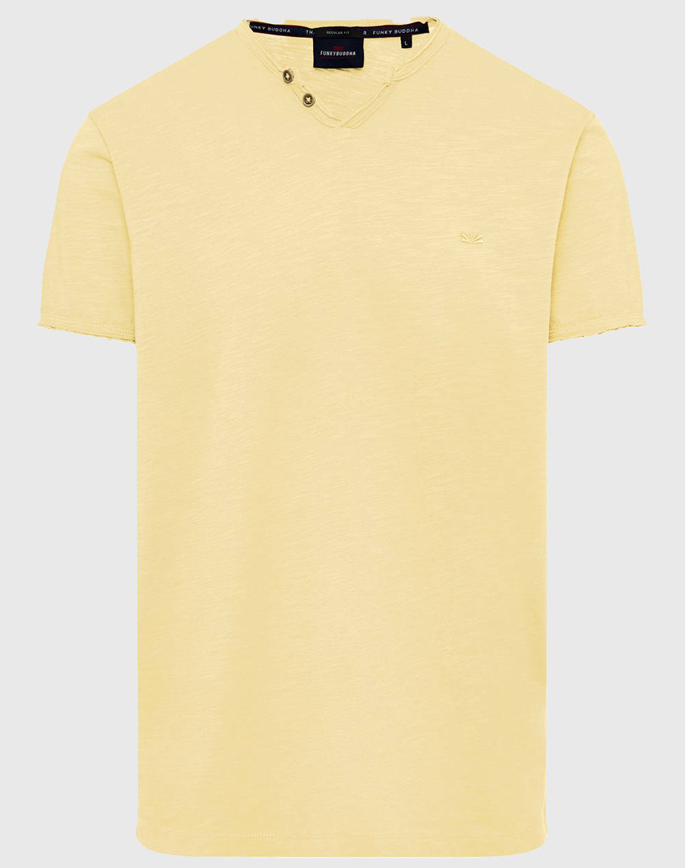 FUNKY BUDDHA T-shirt with henley neck and raw cuts - The essentials