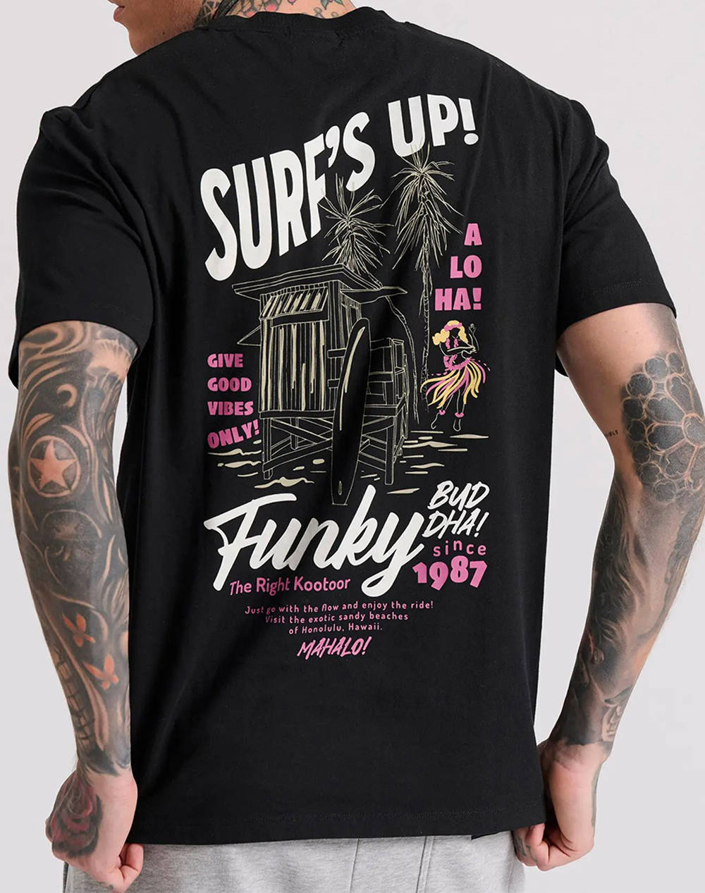 FUNKY BUDDHA Relaxed fit t-shirt με surf τύπωμα στην πλάτη