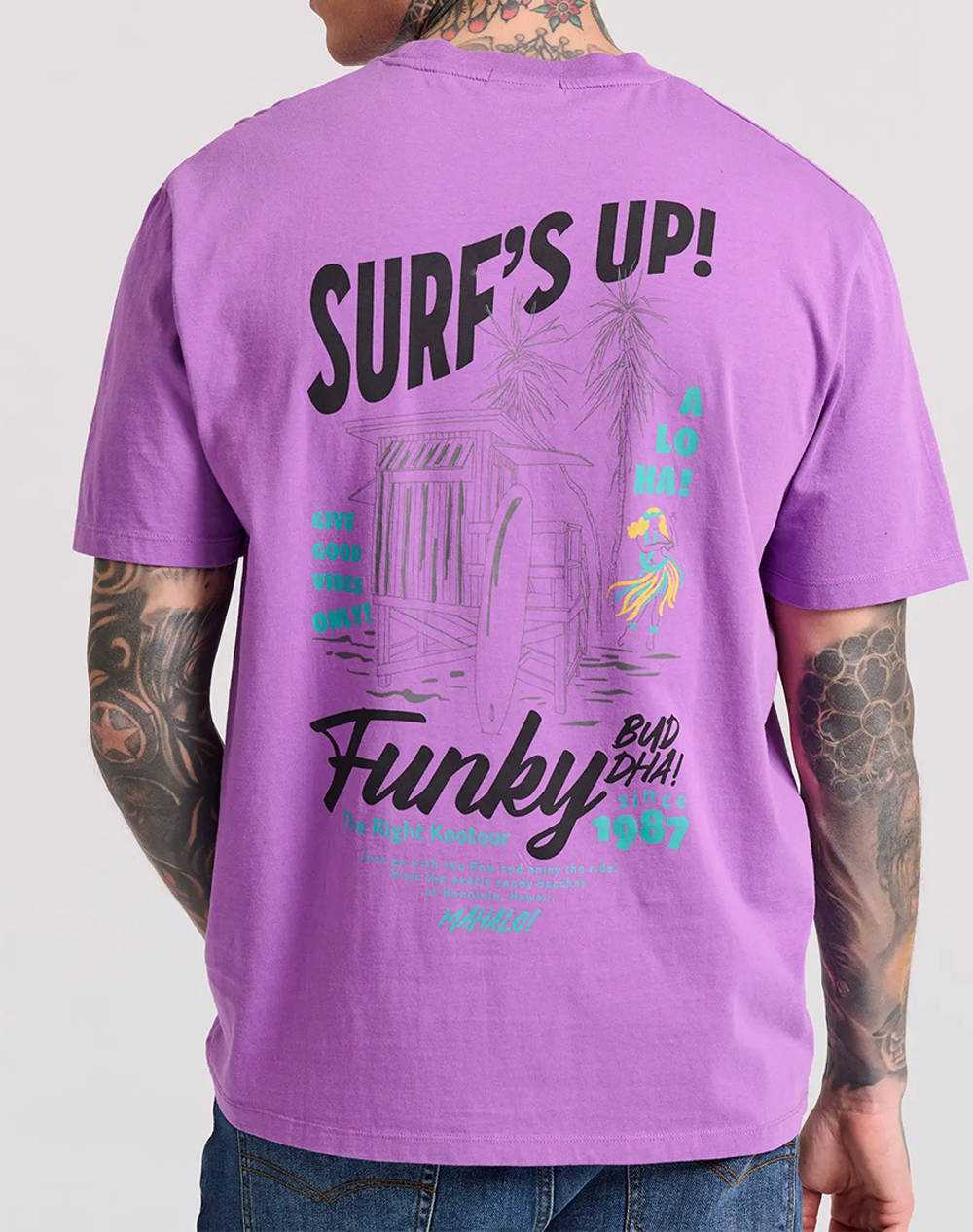 FUNKY BUDDHA Relaxed fit t-shirt με surf τύπωμα στην πλάτη