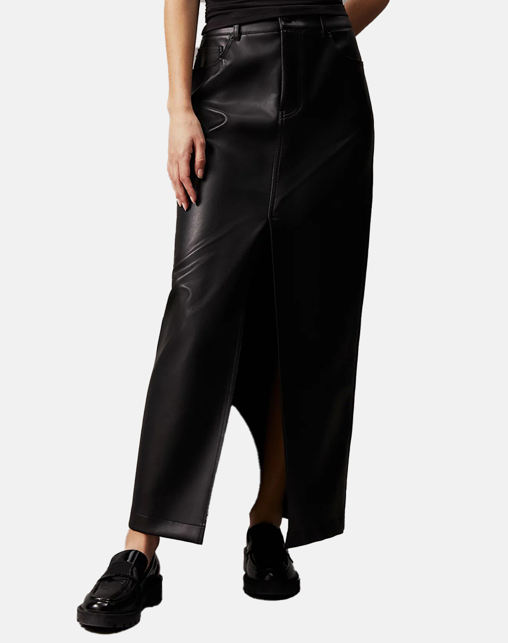 CALVIN KLEIN FAUX LEATHER MAXI SKIRT