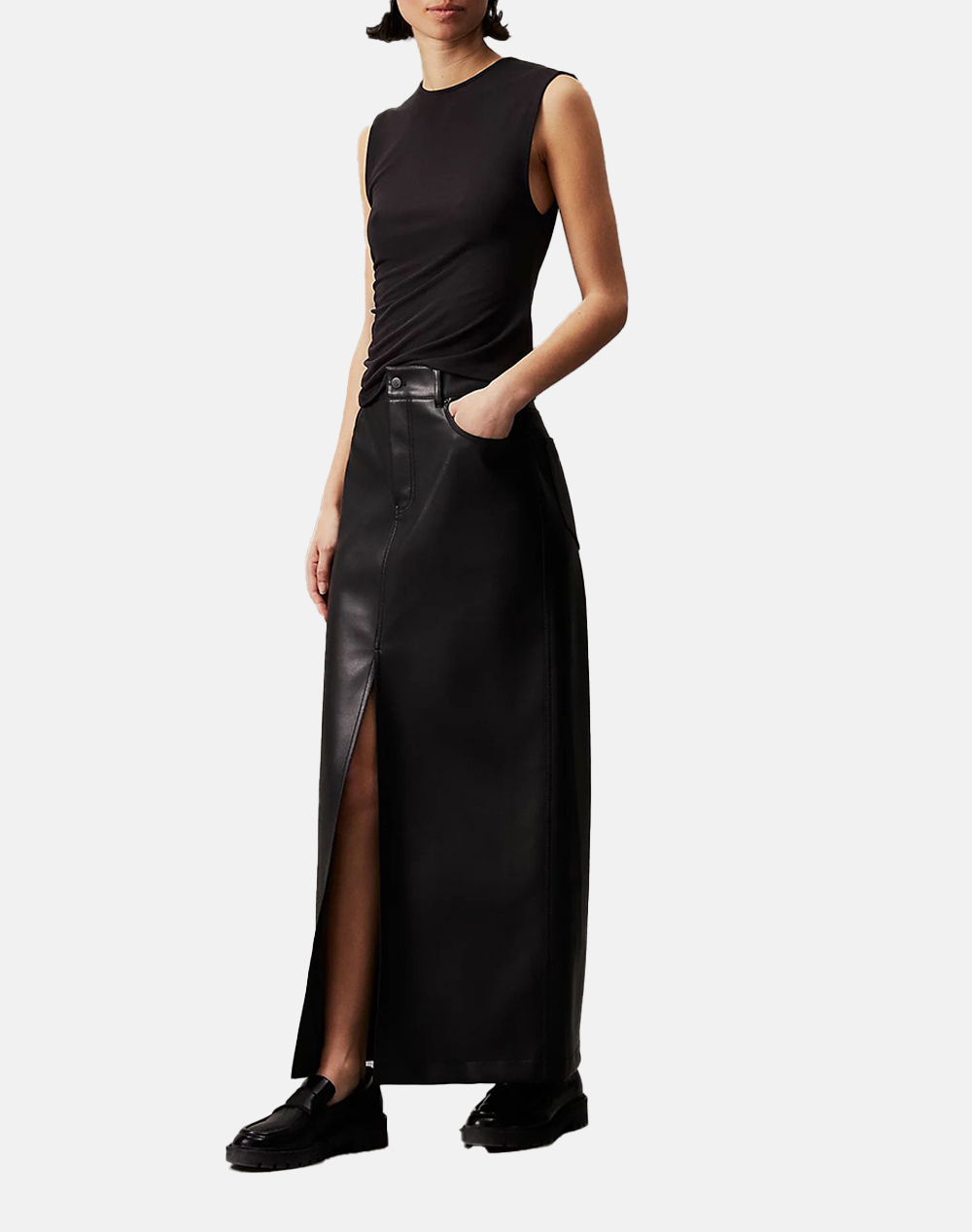 CALVIN KLEIN FAUX LEATHER MAXI SKIRT