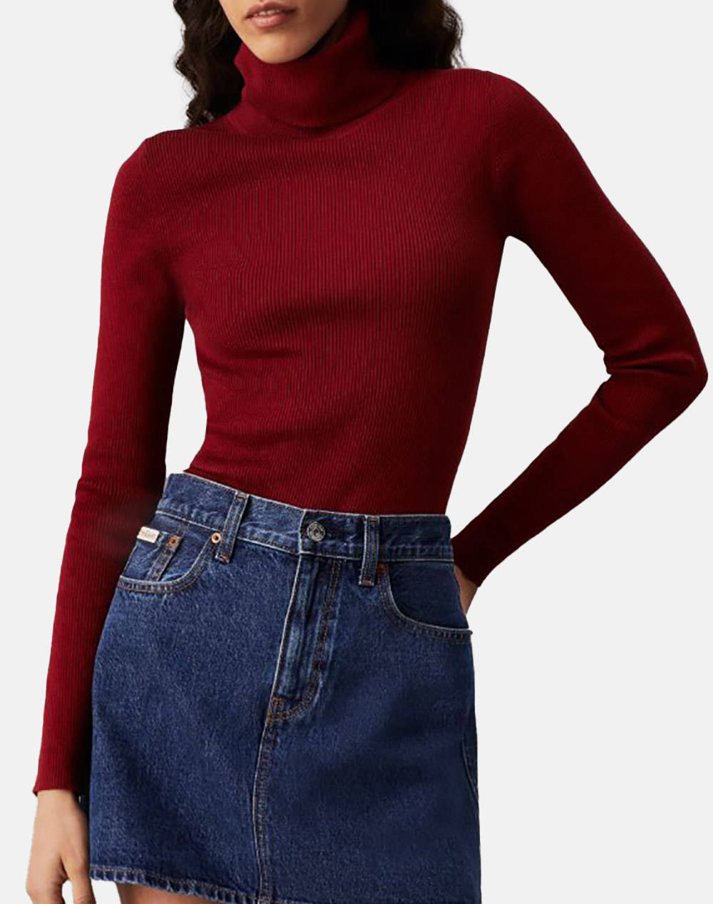  CALVIN KLEIN WOVEN LABEL ROLL NECK SWEATER J20J224225-XUM RedWine 2025