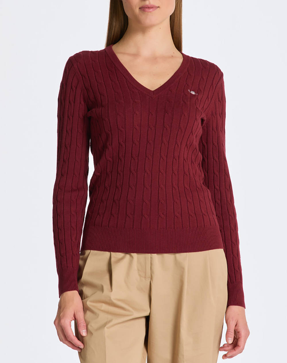 GANT SWEATER LS STRETCH COTTON CABLE V-NECK