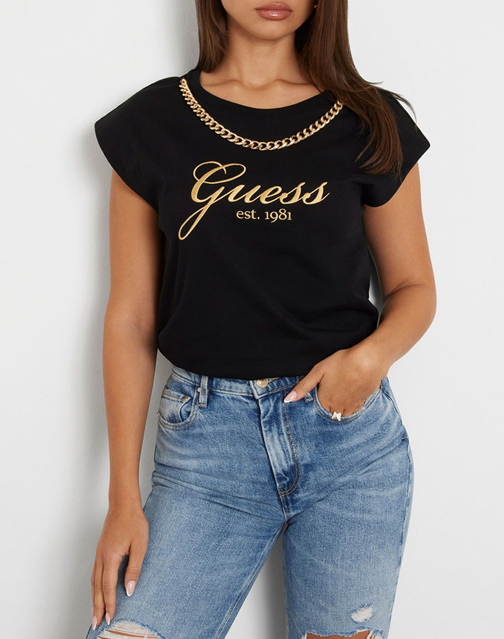 GUESS SS CN CRYSTAL LOGO TEE WOMEN