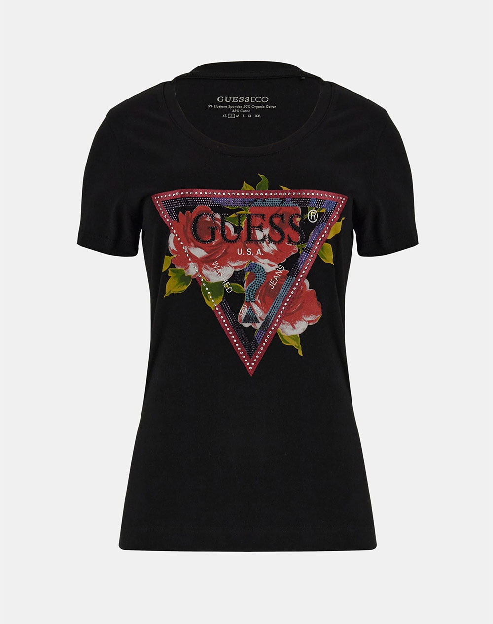 GUESS SS CN ROSES TRIANGLE TEE WOMEN