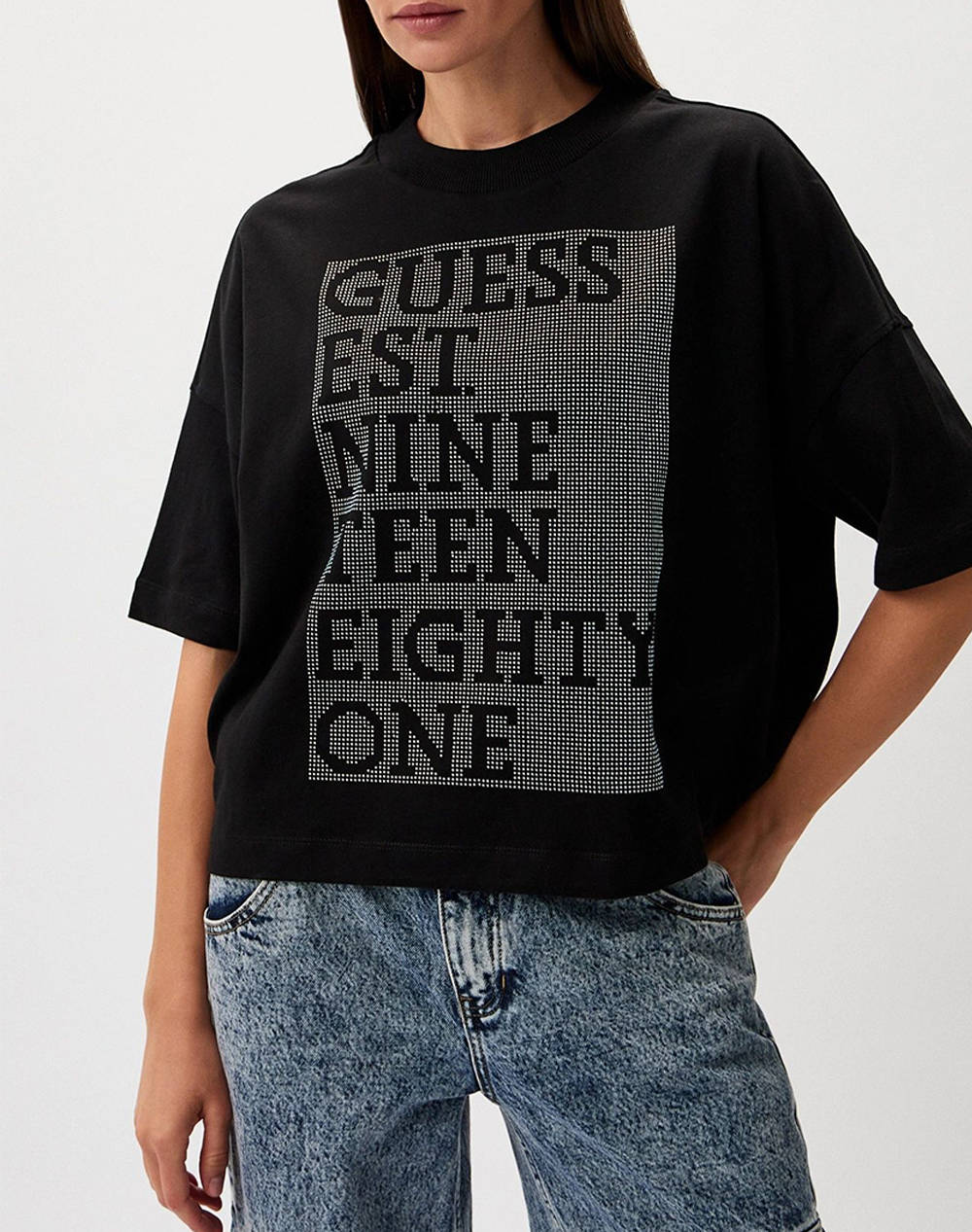 GUESS SS CN SHINY BOX TEE SHIRT WOMEN