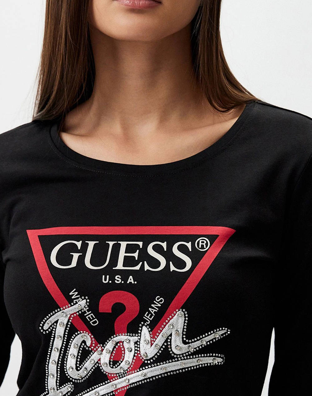 GUESS LS RN ICON TEE SHIRT WOMEN