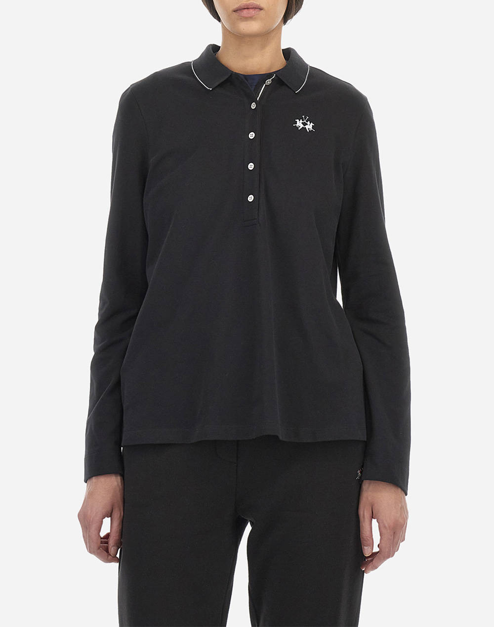 LA MARTINA LA MARTINA ΜΠΛΟΥΖΑ ΠΟΛΟ ΜΜ WOMAN L/S POLO PIQUET STRETCH 3LMZWP002-09999 Black