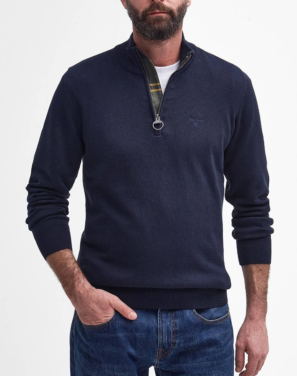 BARBOUR PIMA COTTON HALF ZIP KNITTED JUMPER