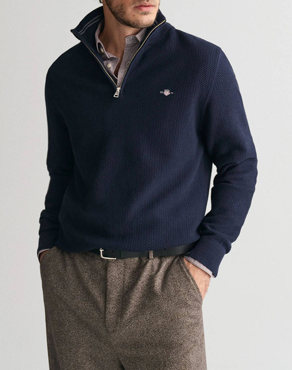 GANT SWEATER LS COTTON MICRO TEXTURED HALF ZIP