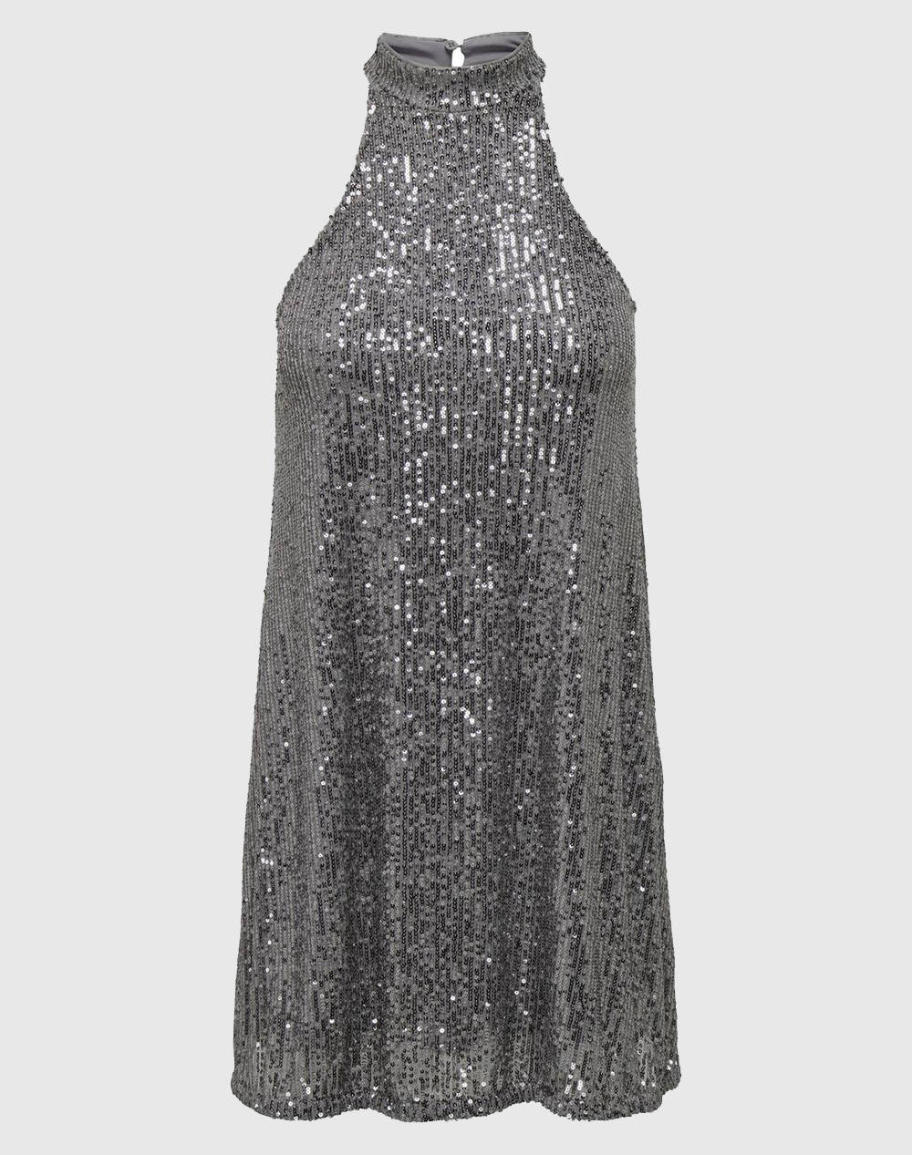 ONLY ONLANA S/L SEQUINS HIGHNECK DRESS JRS 15310171-GULL MetallicSilver